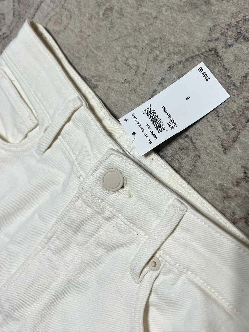 Good American White Denim Midi Skirt